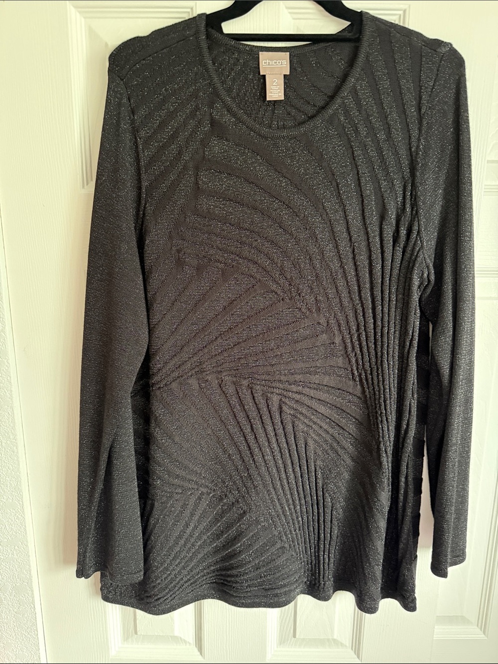 Chico's Black Metallic Knit Long Sleeve Top